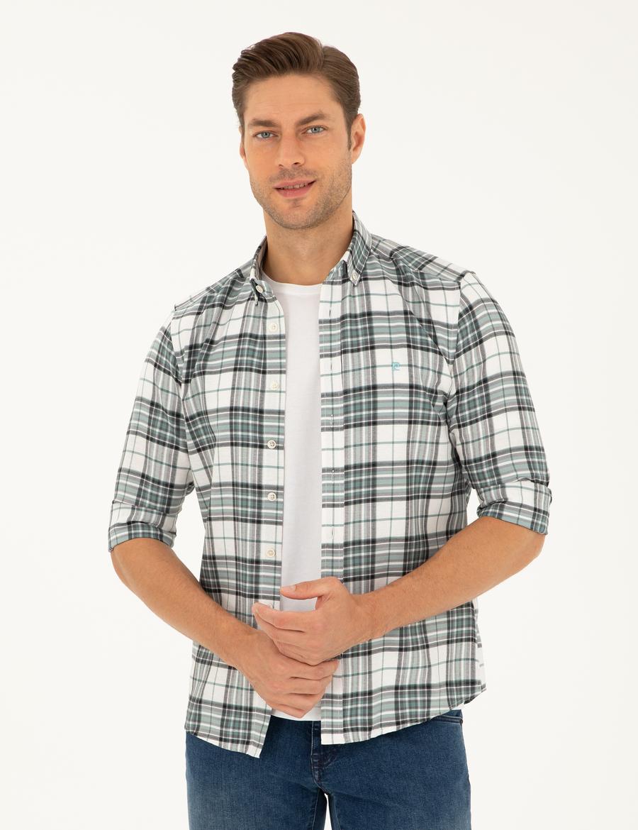 Su Yeşili Ekose Slim Fit Uzun Kollu Gömlek