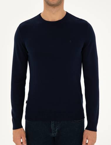 Lacivert Slim Fit Bisiklet Yaka Basic Triko Kazak