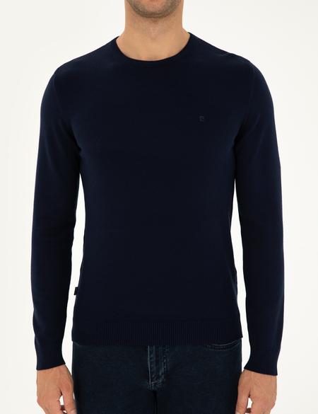 Lacivert Slim Fit Bisiklet Yaka Basic Triko Kazak - 50296575041