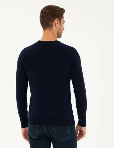 Lacivert Slim Fit Bisiklet Yaka Basic Triko Kazak