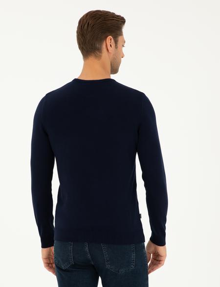 Lacivert Slim Fit Bisiklet Yaka Basic Triko Kazak - 50296575041