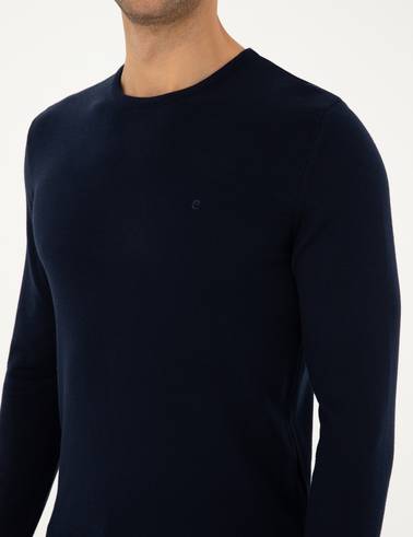 Lacivert Slim Fit Bisiklet Yaka Basic Triko Kazak