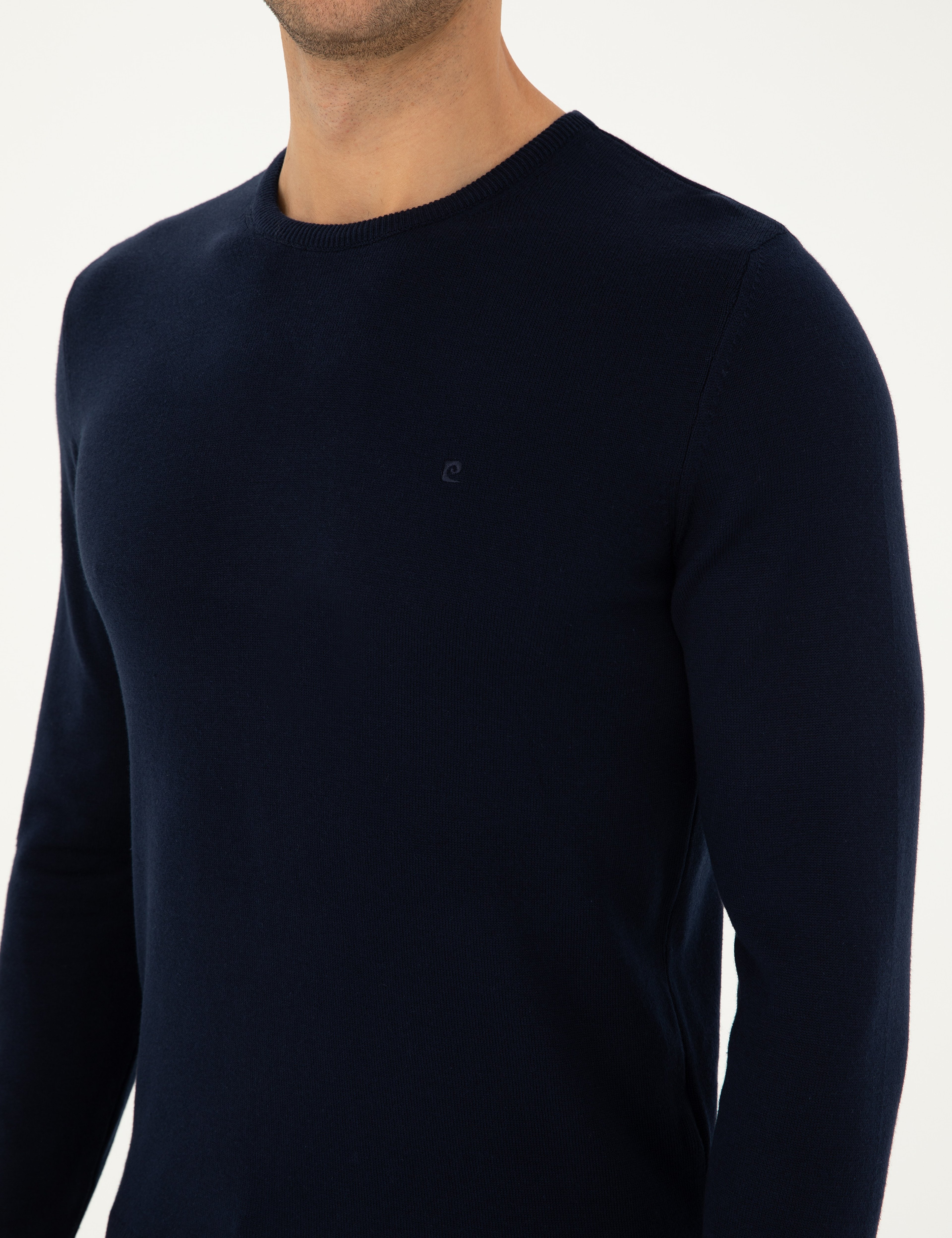 Lacivert Slim Fit Bisiklet Yaka Basic Triko Kazak