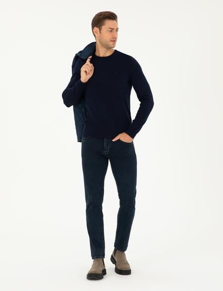 Lacivert Slim Fit Bisiklet Yaka Basic Triko Kazak - 50296575041