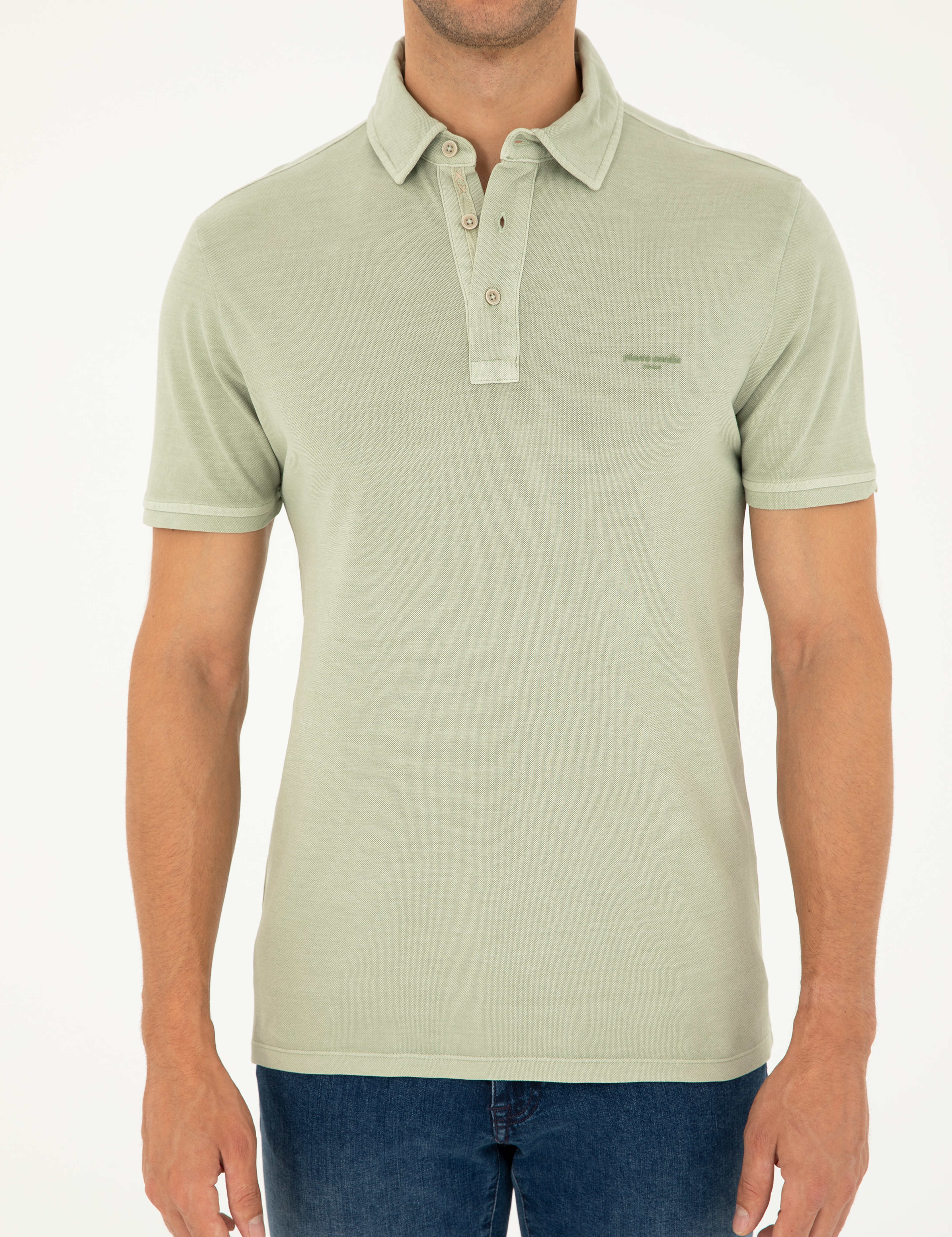 Yeşil Slim Fit %100 Pamuk Düğmeli Polo Yaka Tişört - Image 6