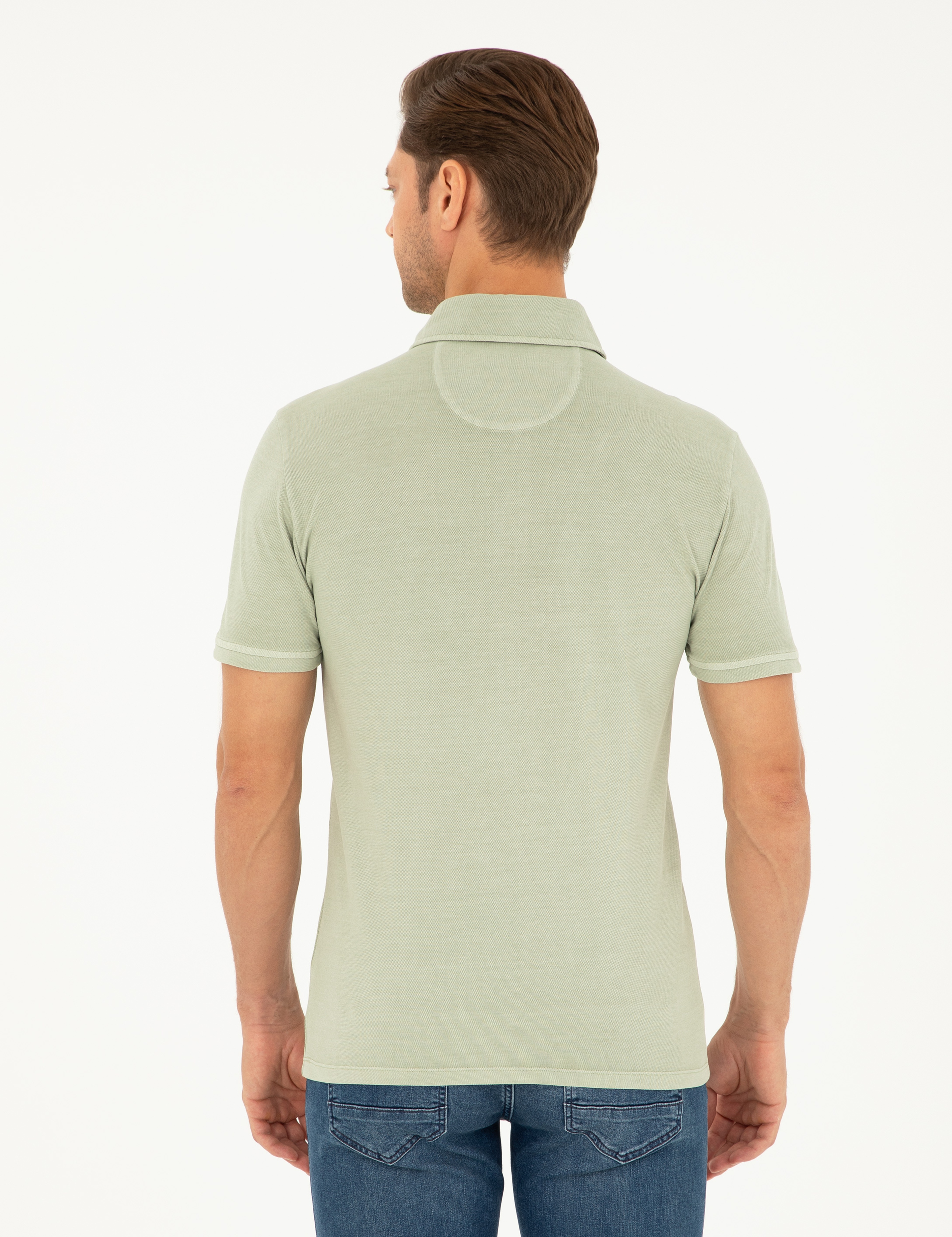 Yeşil Slim Fit %100 Pamuk Düğmeli Polo Yaka Tişört - Image 5