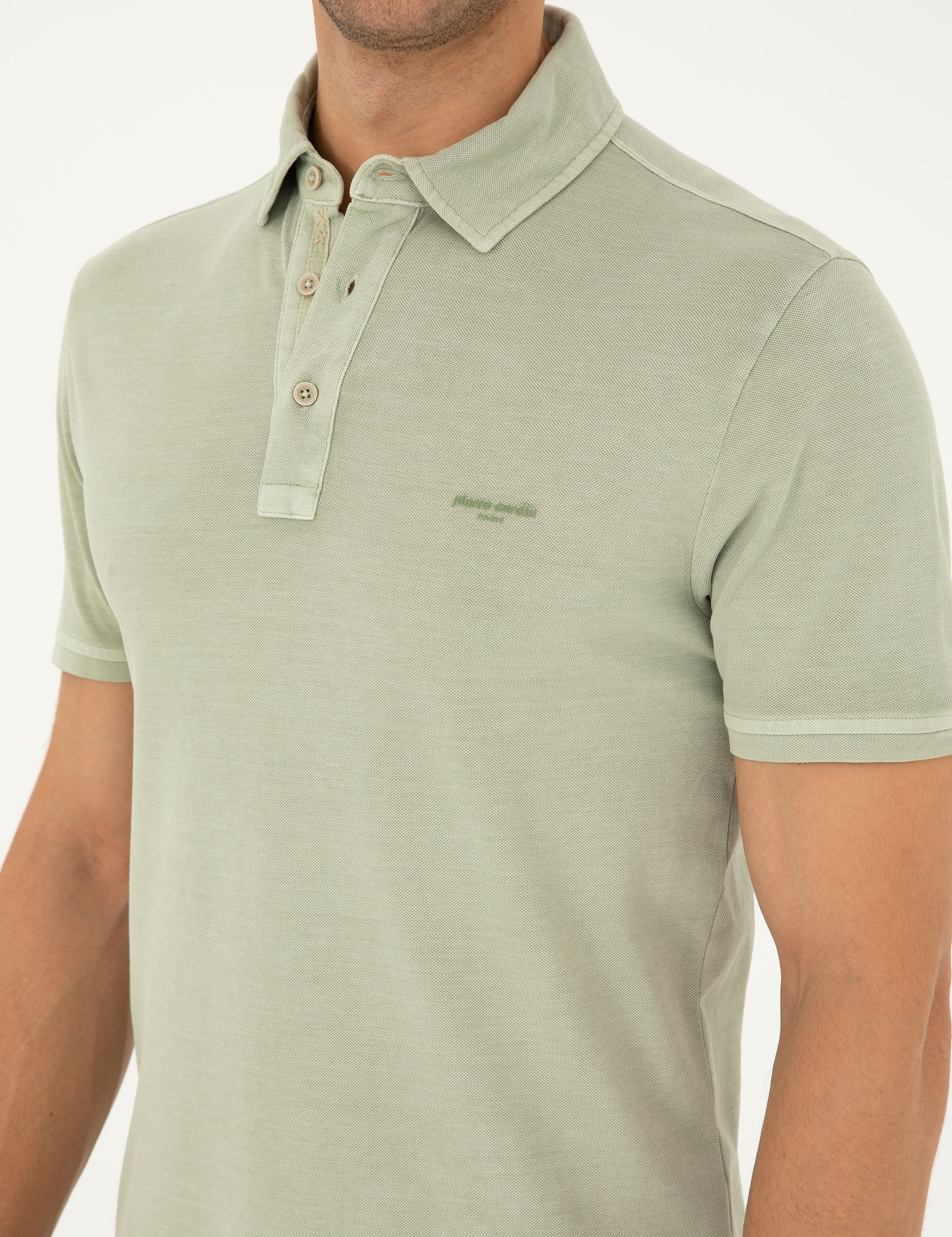 Yeşil Slim Fit %100 Pamuk Düğmeli Polo Yaka Tişört - Image 7