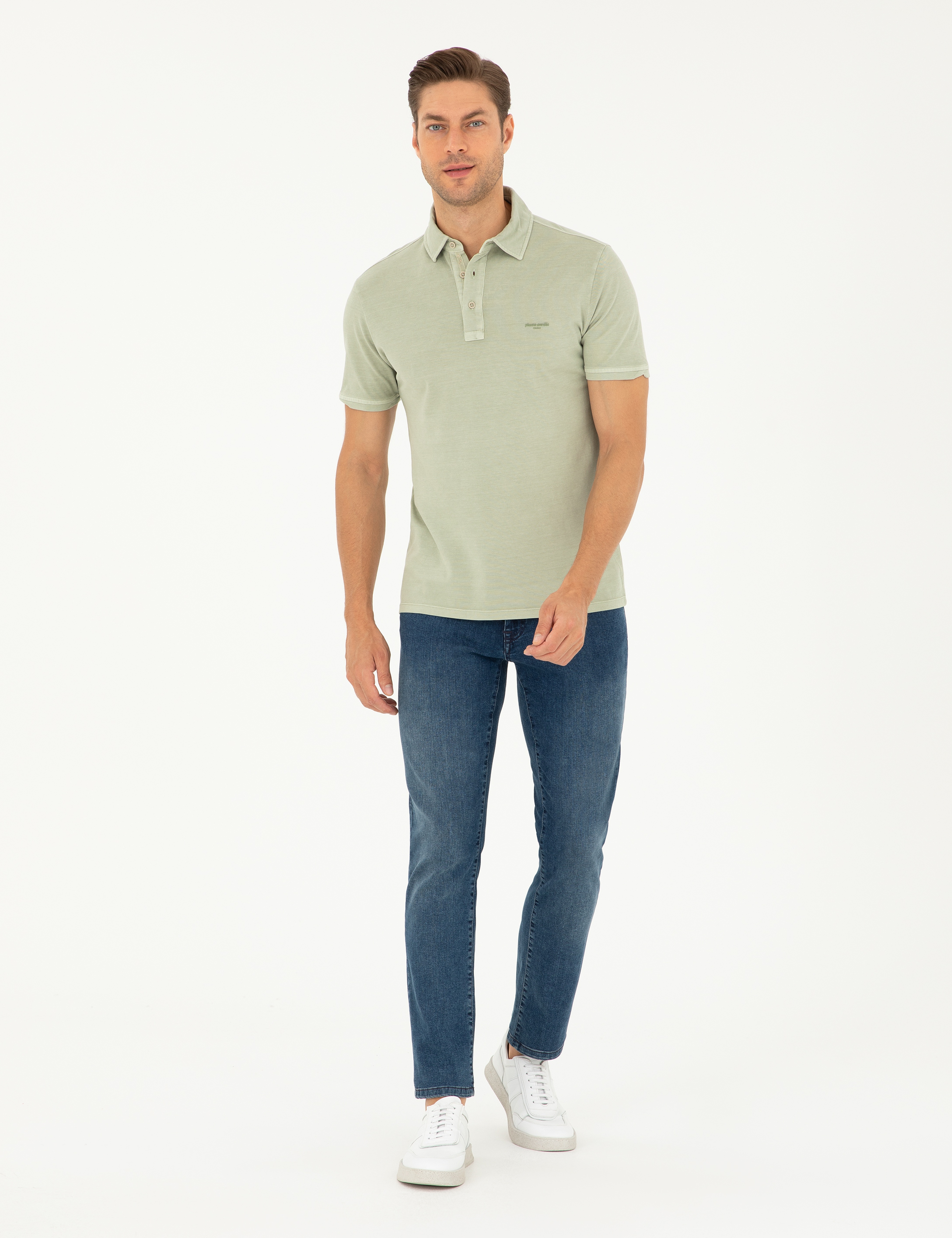 Yeşil Slim Fit %100 Pamuk Düğmeli Polo Yaka Tişört - Image 4