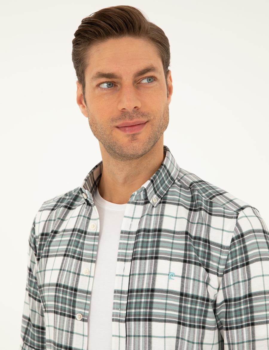 Su Yeşili Ekose Slim Fit Uzun Kollu Gömlek