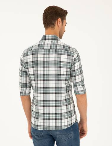 Su Yeşili Ekose Slim Fit Uzun Kollu Gömlek