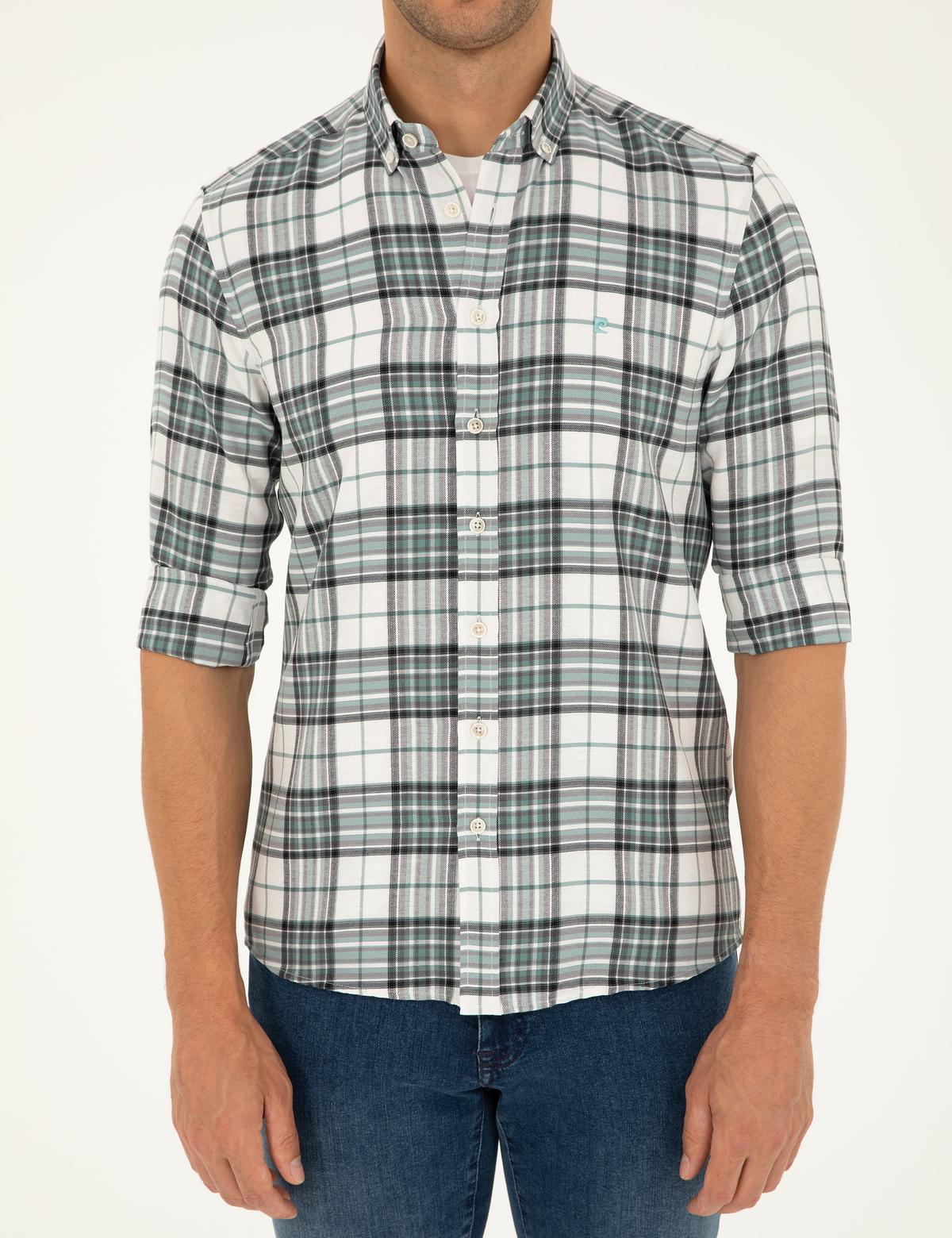 Su Yeşili Ekose Slim Fit Uzun Kollu Gömlek - 50296895015