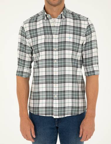 Su Yeşili Ekose Slim Fit Uzun Kollu Gömlek