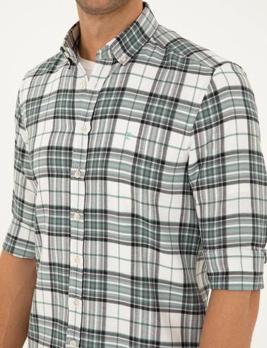 Su Yeşili Ekose Slim Fit Uzun Kollu Gömlek