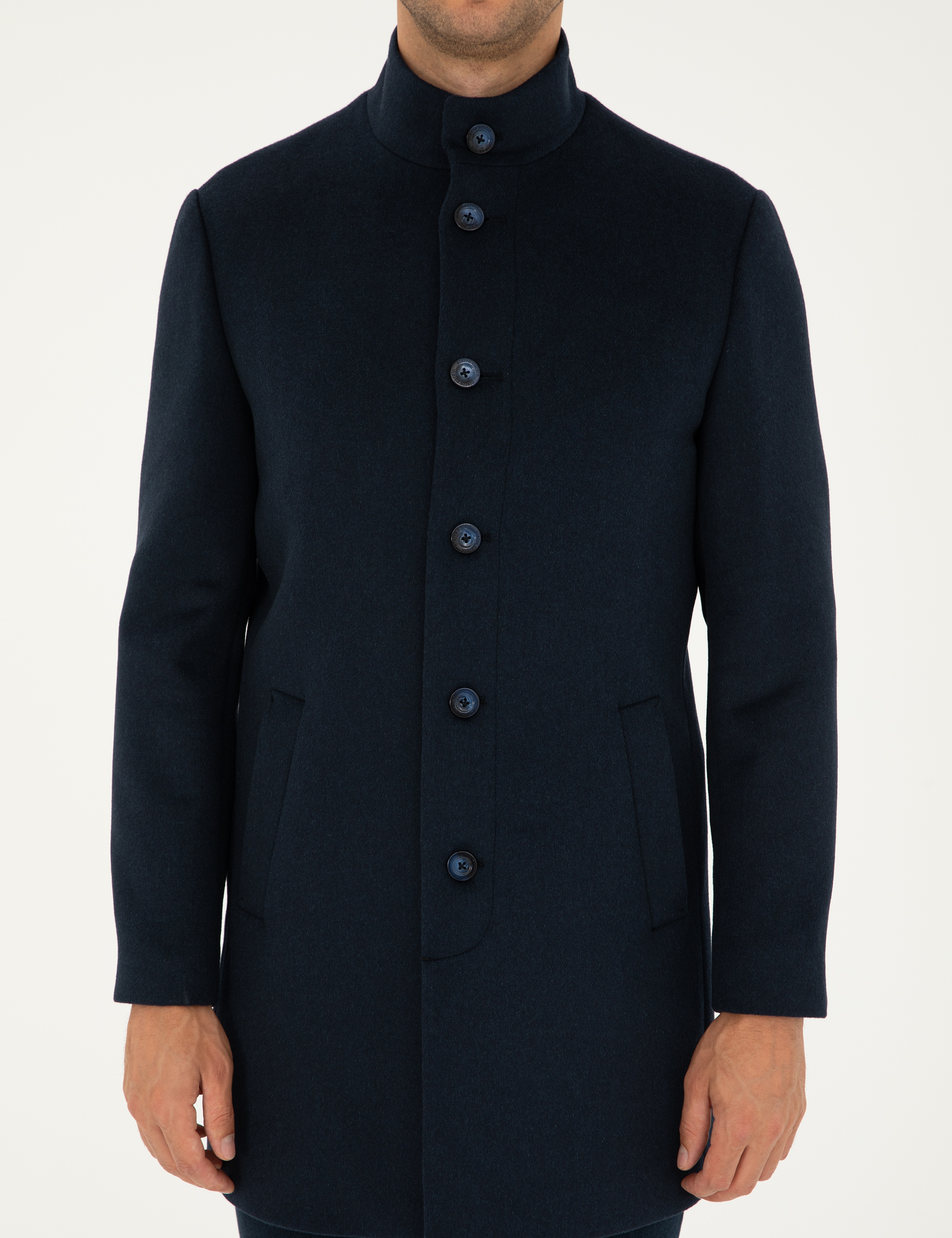 Lacivert Yün Karışımlı Slim Fit Palto - Image 7