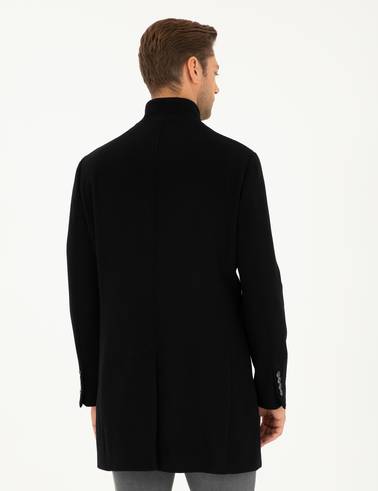 Siyah Yün Karışımlı Slim Fit Palto