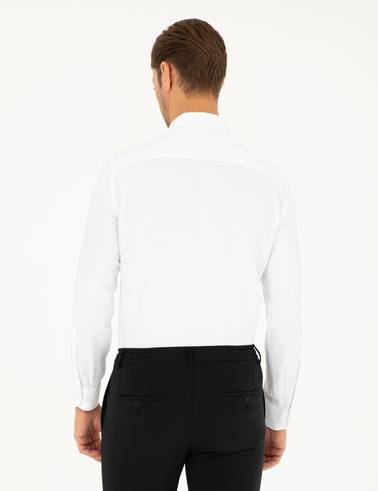 Beyaz Armürlü Slim Fit Uzun Kollu Gömlek