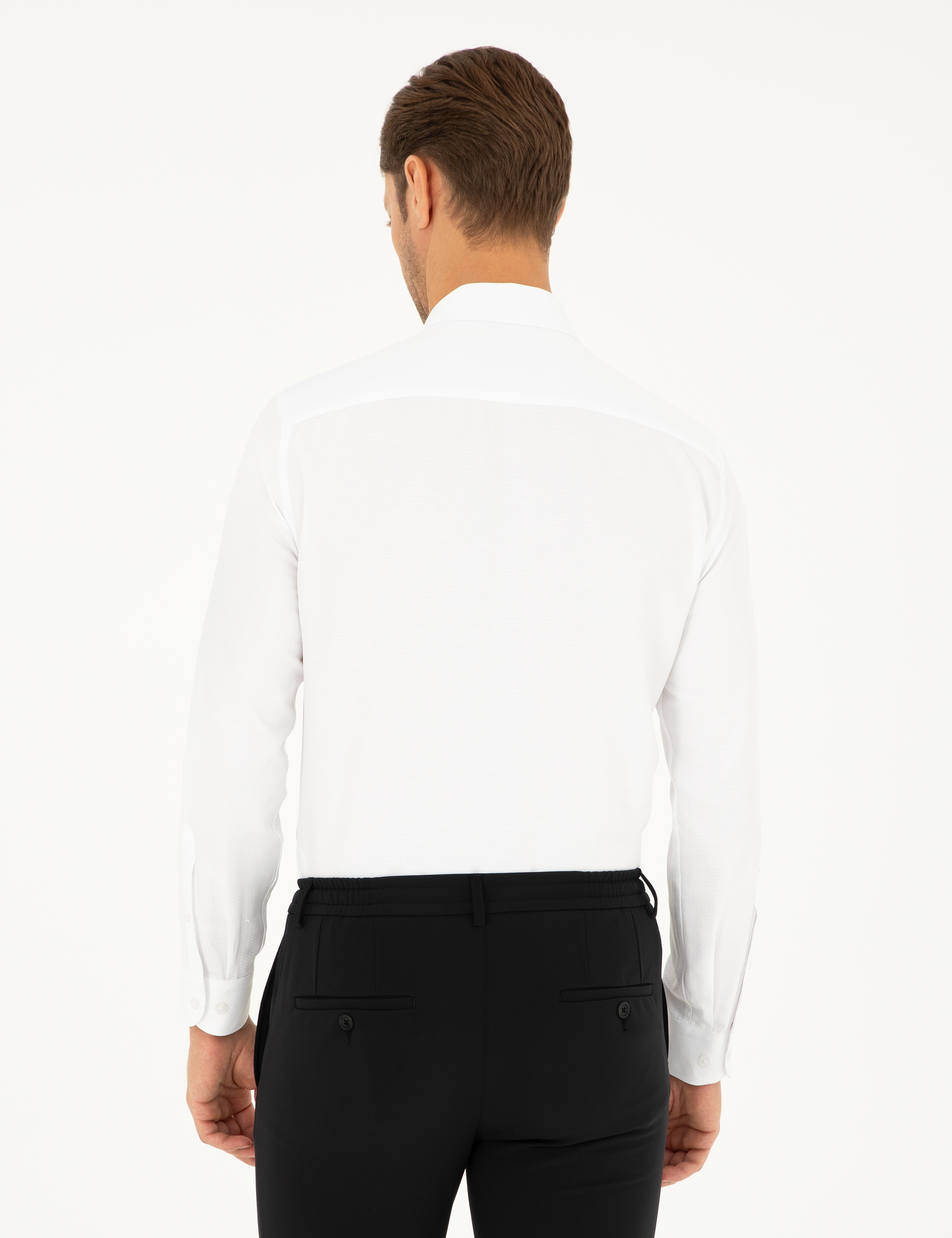 Beyaz Armürlü Slim Fit Uzun Kollu Gömlek