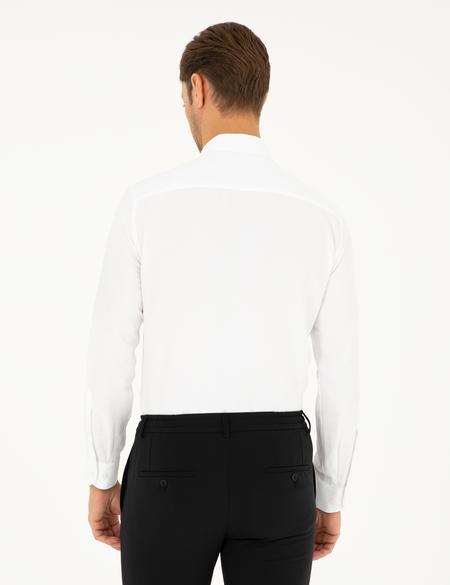 Beyaz Armürlü Slim Fit Uzun Kollu Gömlek - 50294742007