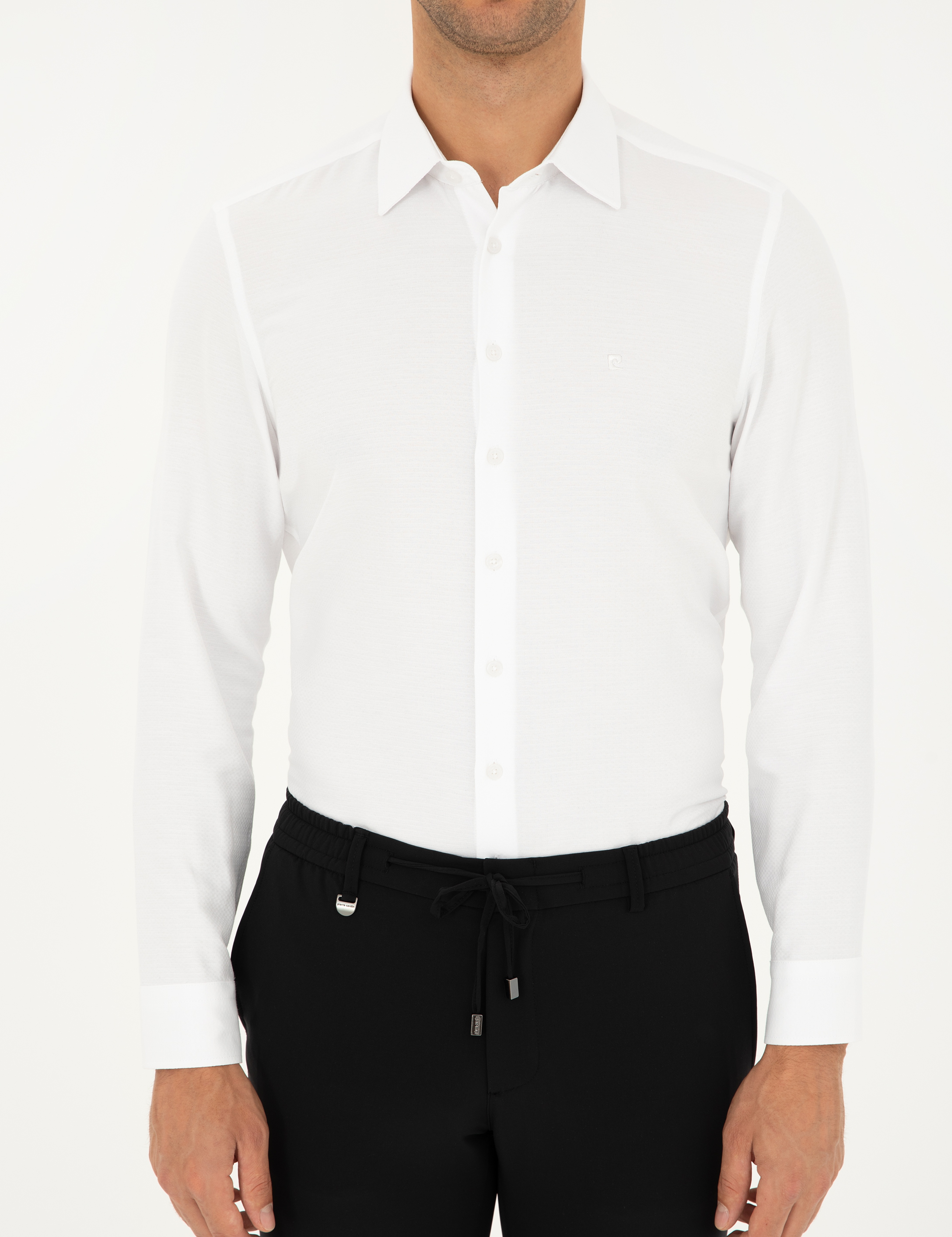 Beyaz Armürlü Slim Fit Uzun Kollu Gömlek - Image 6