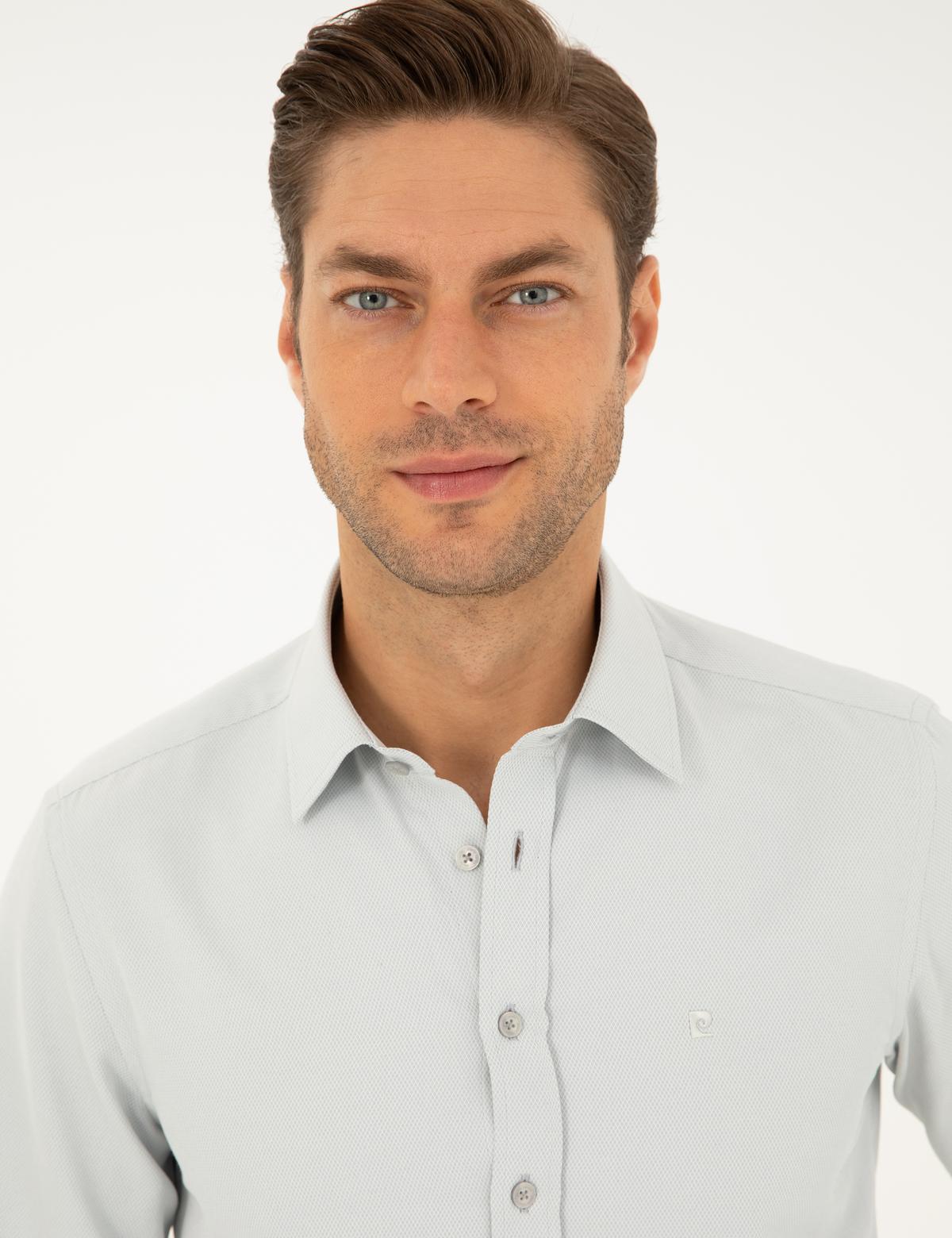 Gri Slim Fit Armürlü Uzun Kollu Gömlek - 50298071023