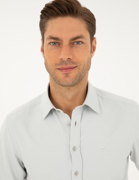 Gri Slim Fit Armürlü Uzun Kollu Gömlek - 50298071023