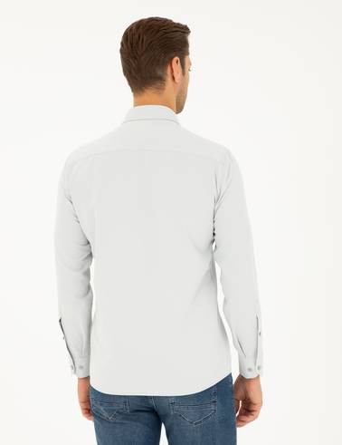 Gri Slim Fit Armürlü Uzun Kollu Gömlek
