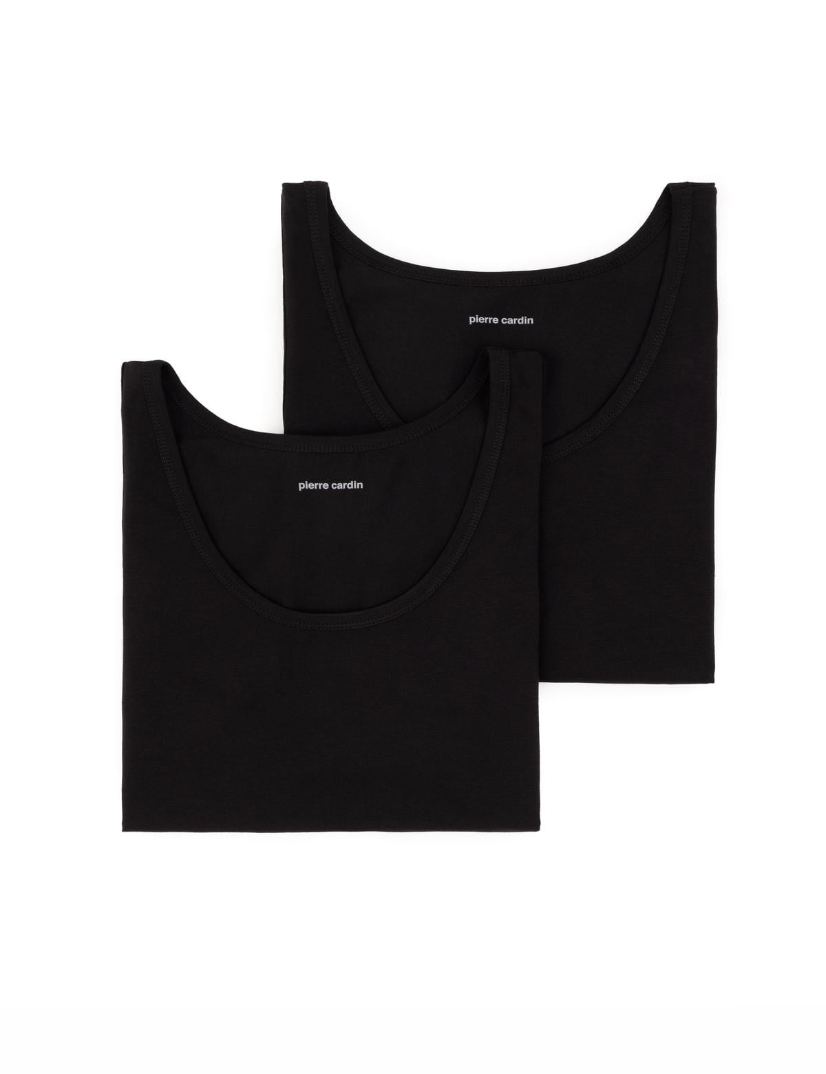 Siyah Pamuk Modal Karışımlı 2'li Atlet - 50303358004