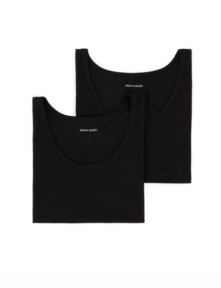 Siyah Pamuk Modal Karışımlı 2'li Atlet - 50303358004