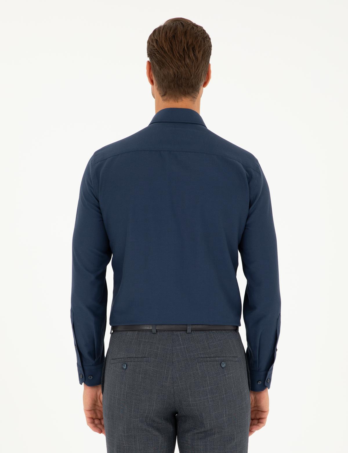 Lacivert Slim Fit Armürlü Uzun Kollu Gömlek - 50298071033