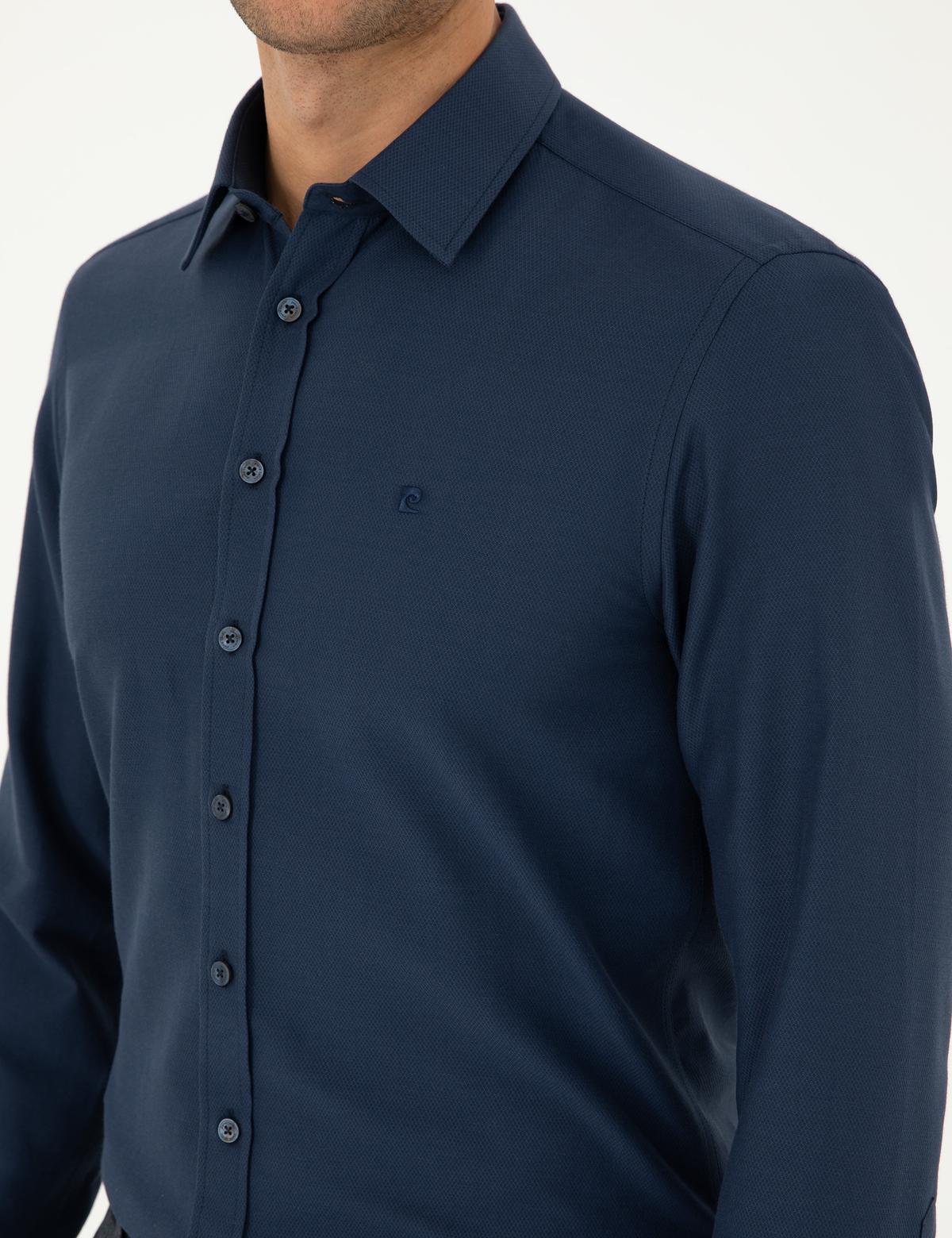 Lacivert Slim Fit Armürlü Uzun Kollu Gömlek - 50298071033