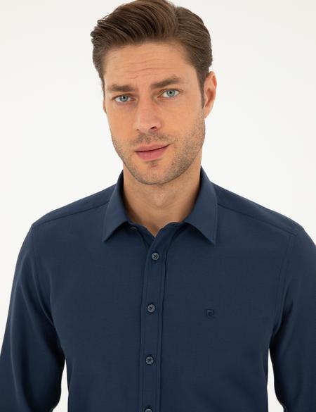 Lacivert Slim Fit Armürlü Uzun Kollu Gömlek - 50298071033
