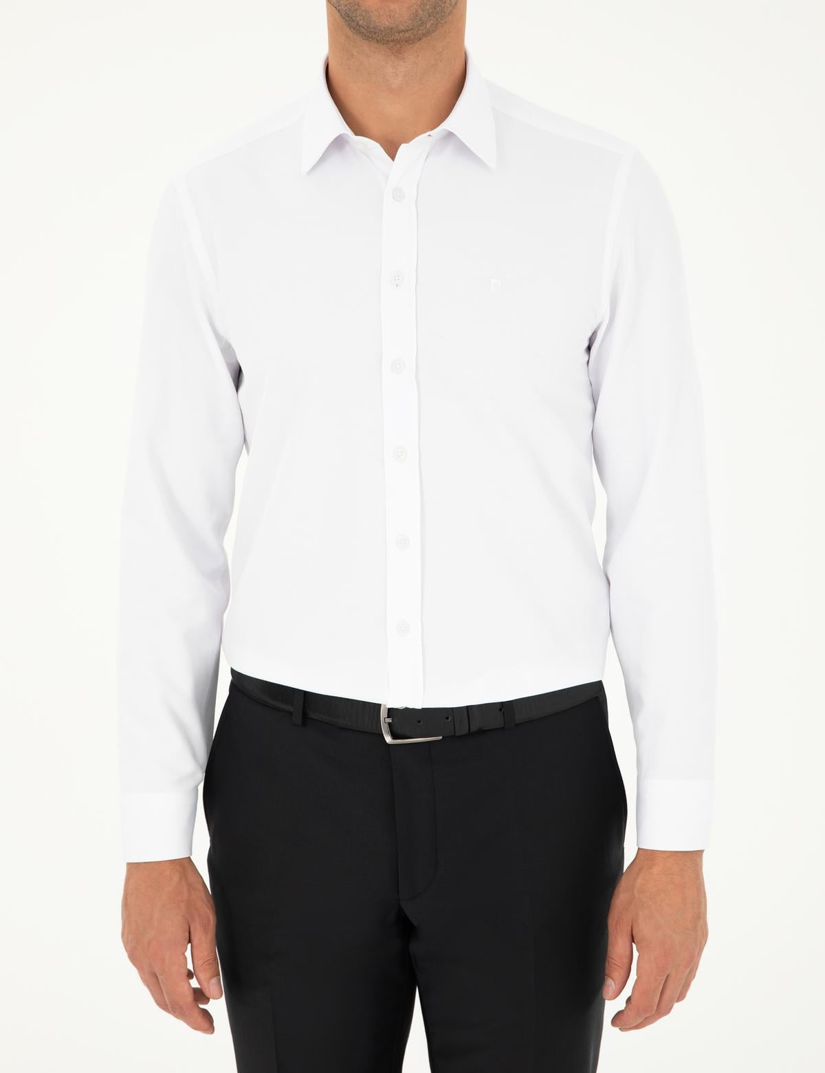 Beyaz Slim Fit Armürlü Uzun Kollu Gömlek - 50298071001