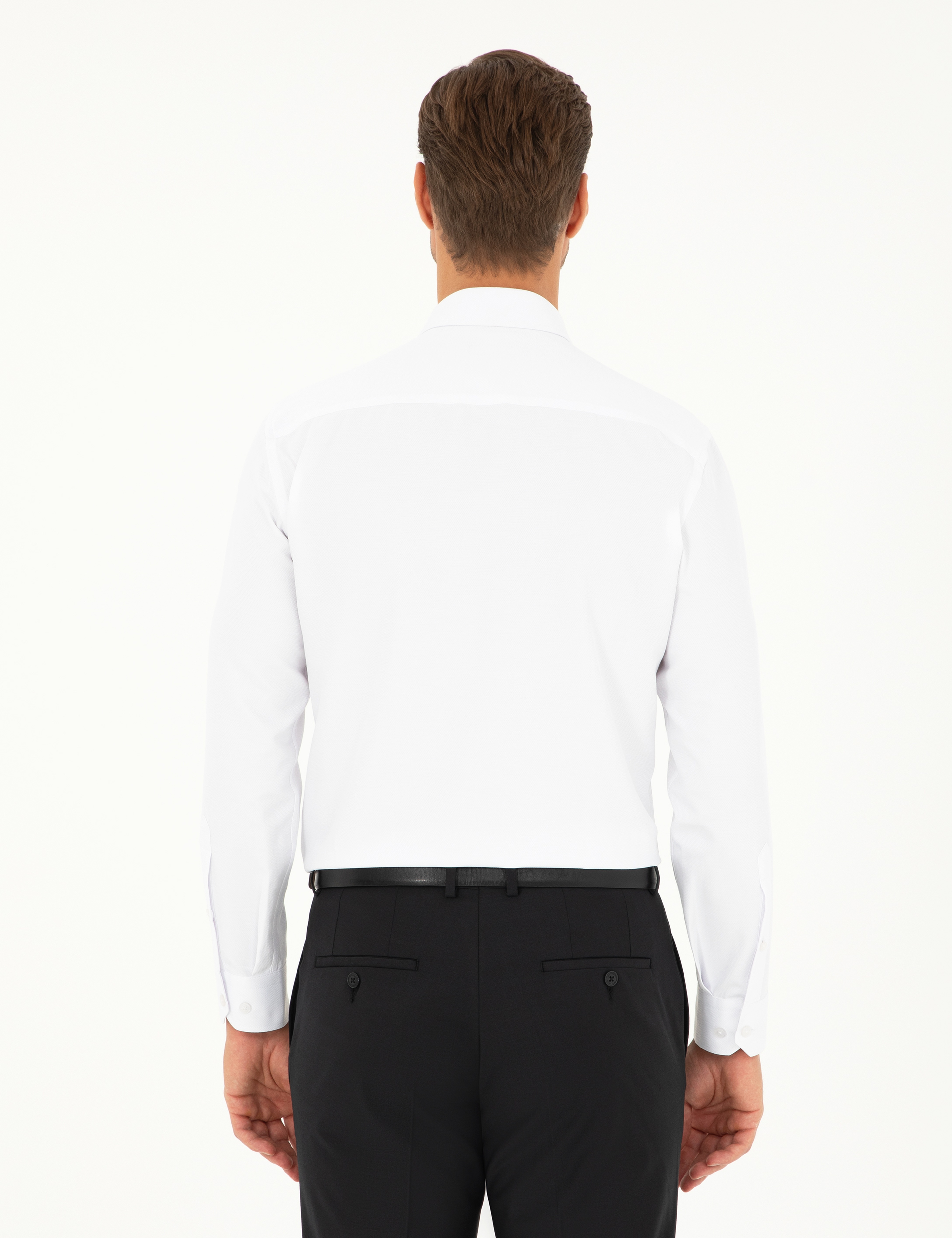 Beyaz Slim Fit Armürlü Uzun Kollu Gömlek - Image 5