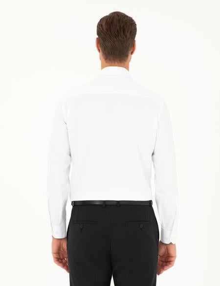 Beyaz Slim Fit Armürlü Uzun Kollu Gömlek - 50298071001