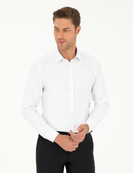 Beyaz Slim Fit Armürlü Uzun Kollu Gömlek - 50298071001