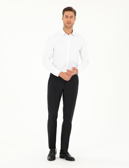 Beyaz Slim Fit Armürlü Uzun Kollu Gömlek - 50298071001