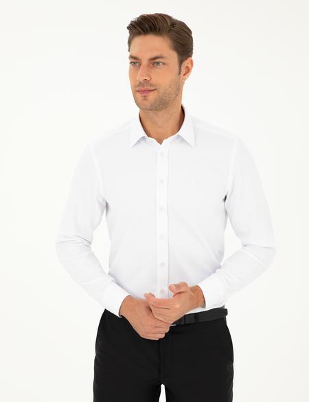 Beyaz Slim Fit Armürlü Uzun Kollu Gömlek - 50298071001