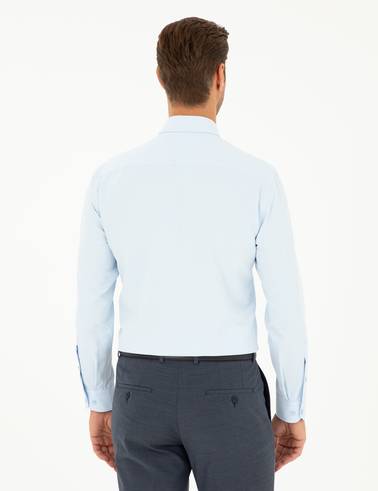Açık Mavi Slim Fit Armürlü Uzun Kollu Gömlek