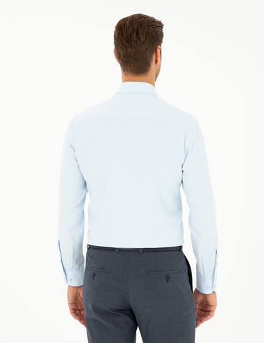 Açık Mavi Slim Fit Armürlü Uzun Kollu Gömlek
