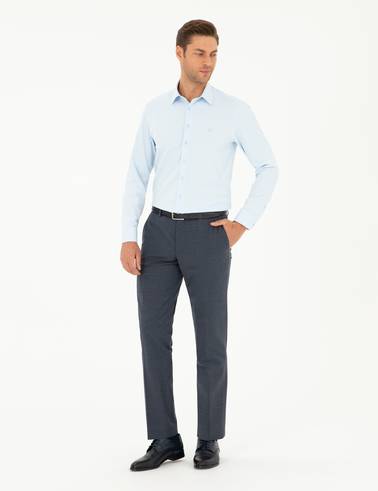 Açık Mavi Slim Fit Armürlü Uzun Kollu Gömlek