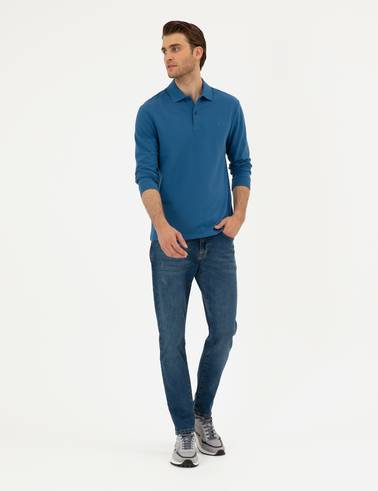 Açık Lacivert Slim Fit Basic Sweatshirt