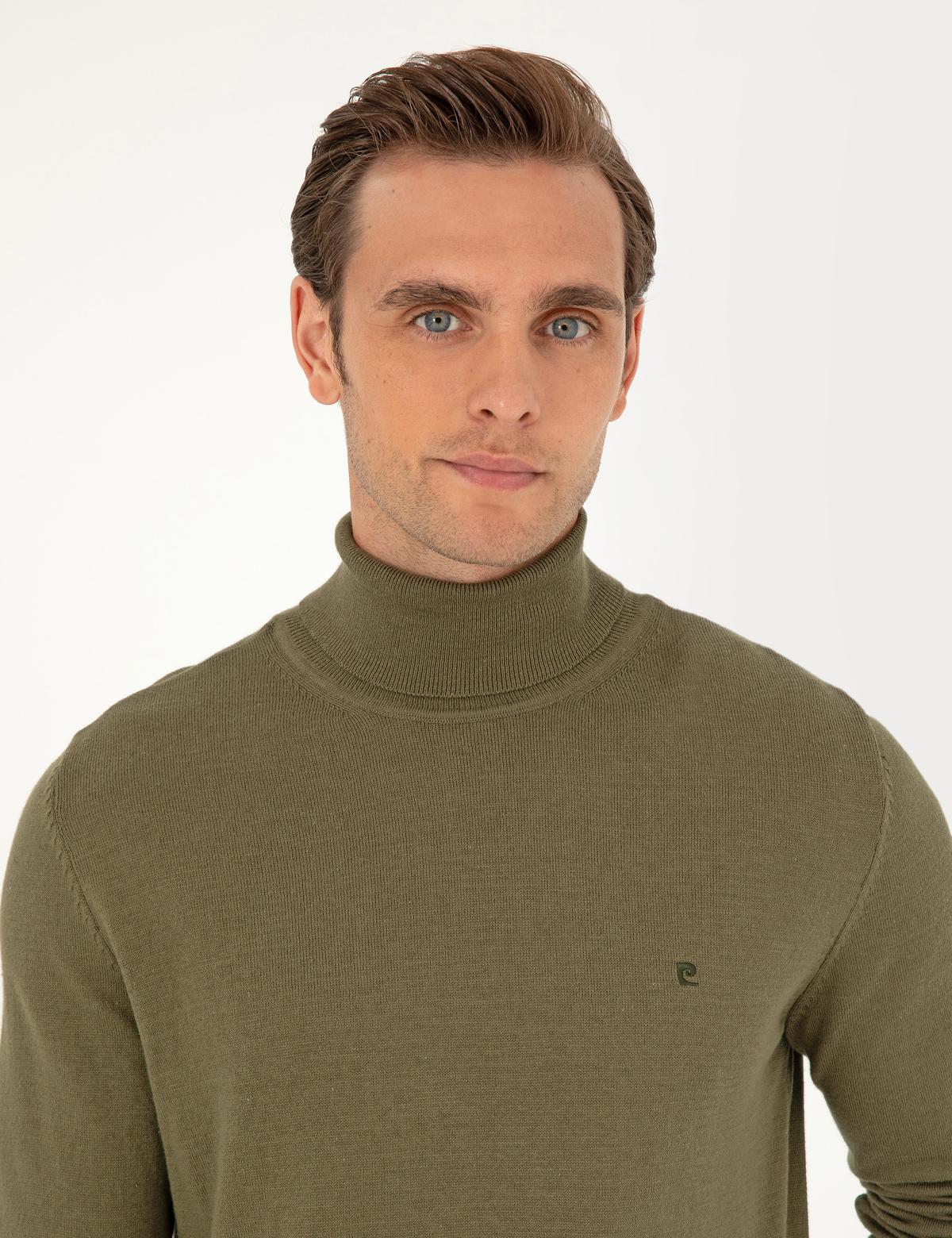 Koyu Haki Slim Fit Balıkçı Yaka Basic Triko Kazak - 50296602038