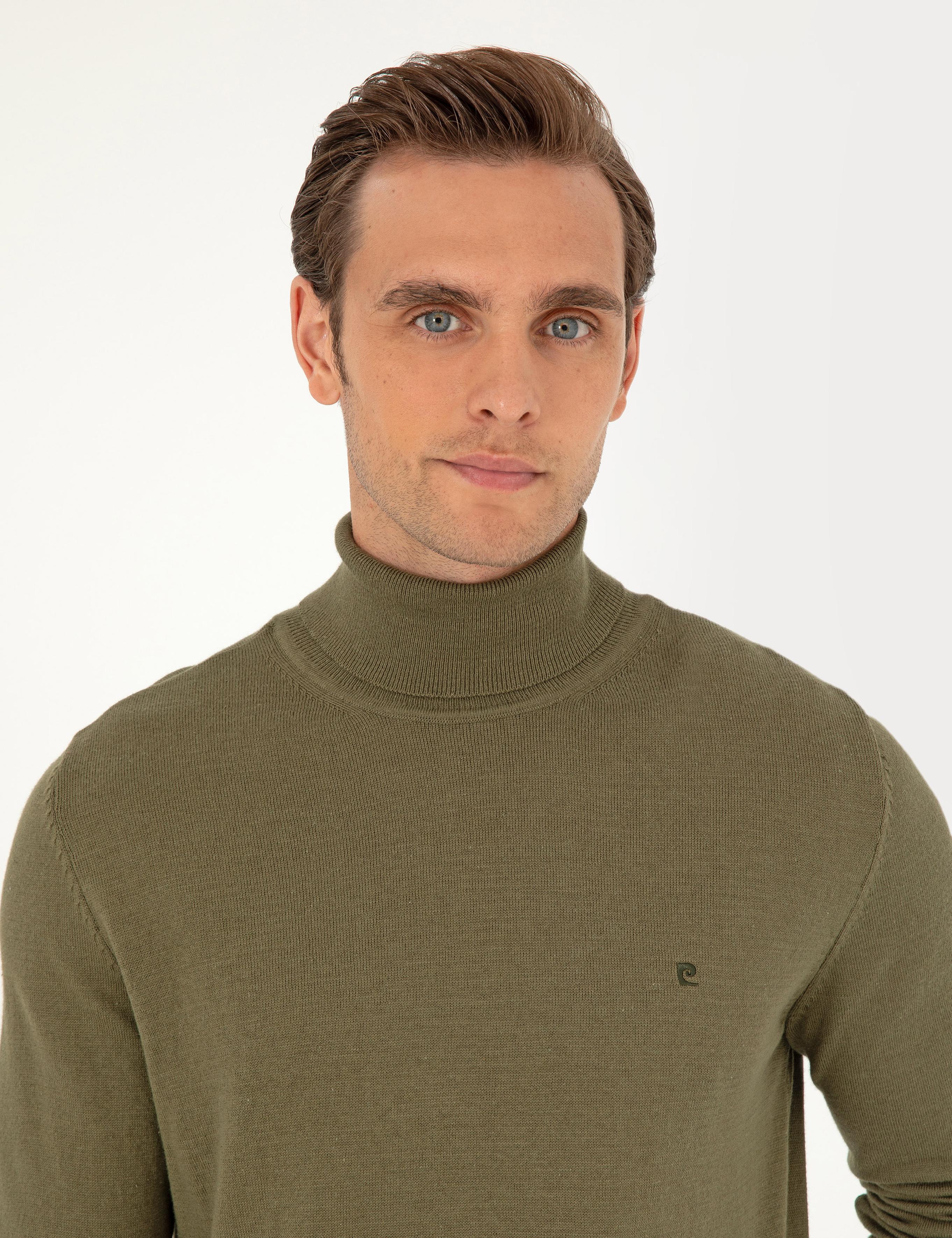 Koyu Haki Slim Fit Balıkçı Yaka Basic Triko Kazak