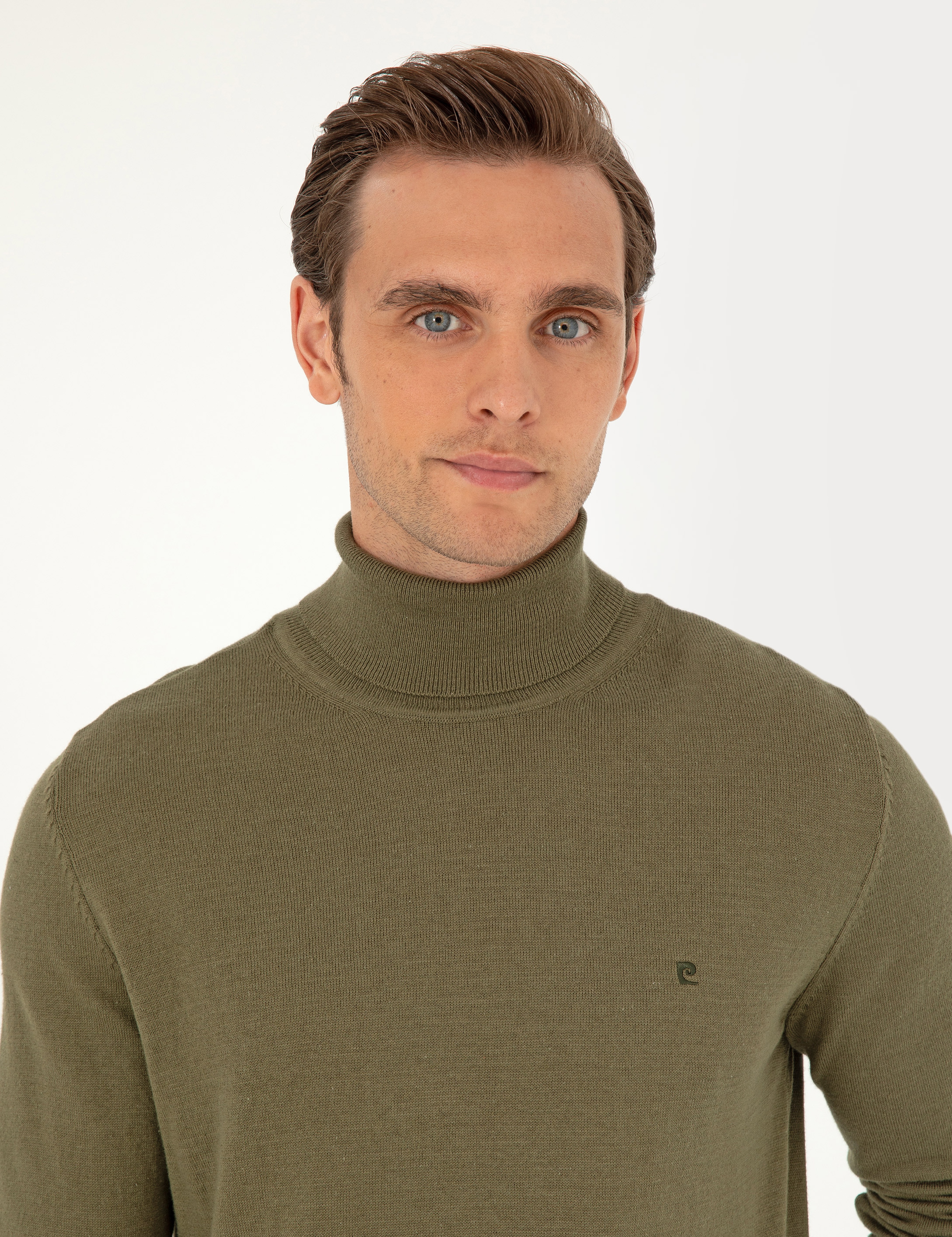Koyu Haki Slim Fit Balıkçı Yaka Basic Triko Kazak - Image 2