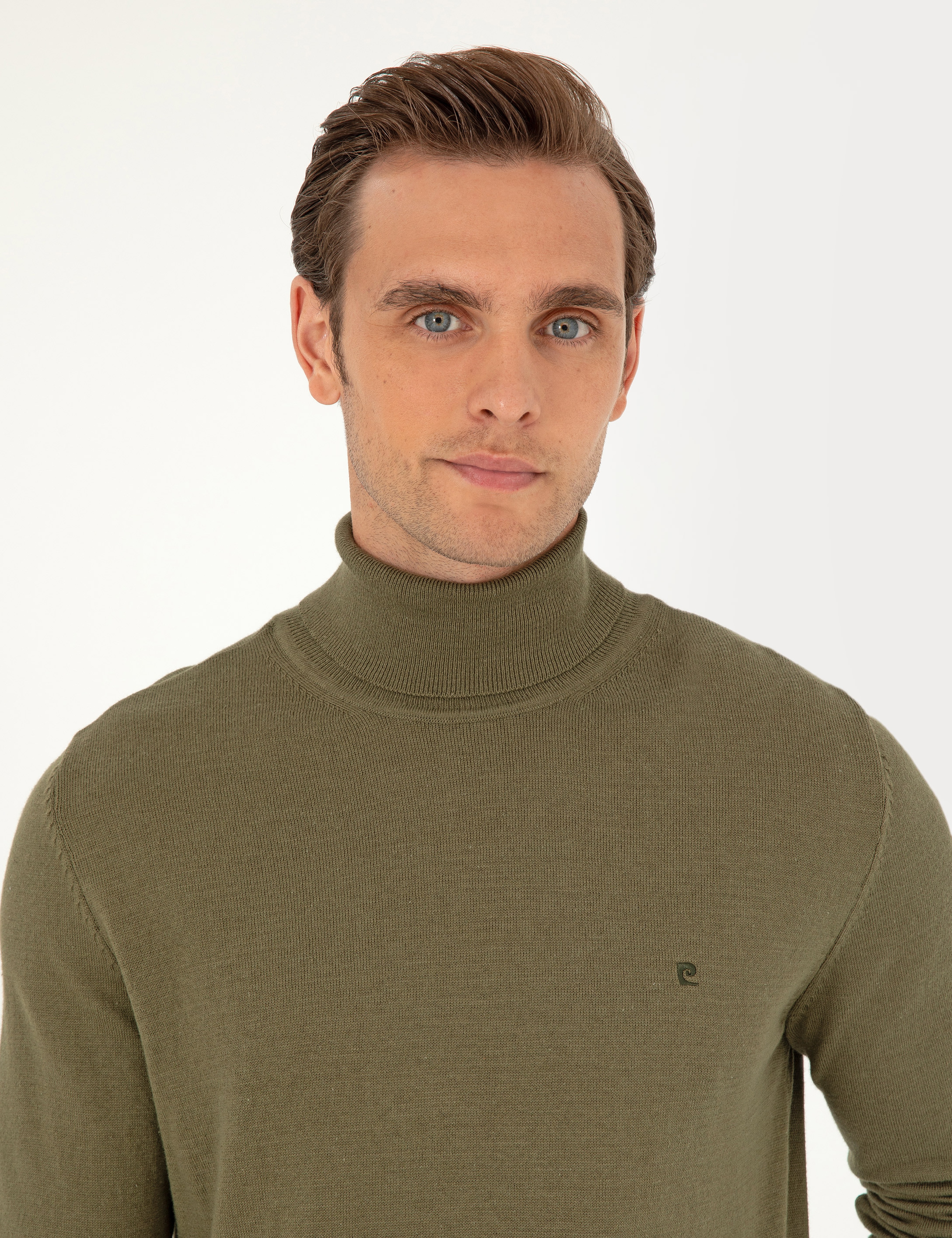 Koyu Haki Slim Fit Balıkçı Yaka Basic Triko Kazak