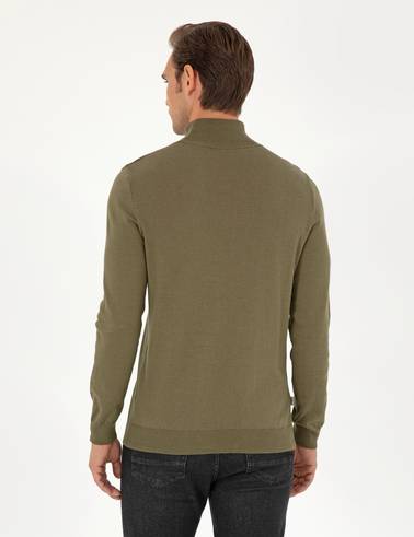 Koyu Haki Slim Fit Balıkçı Yaka Basic Triko Kazak