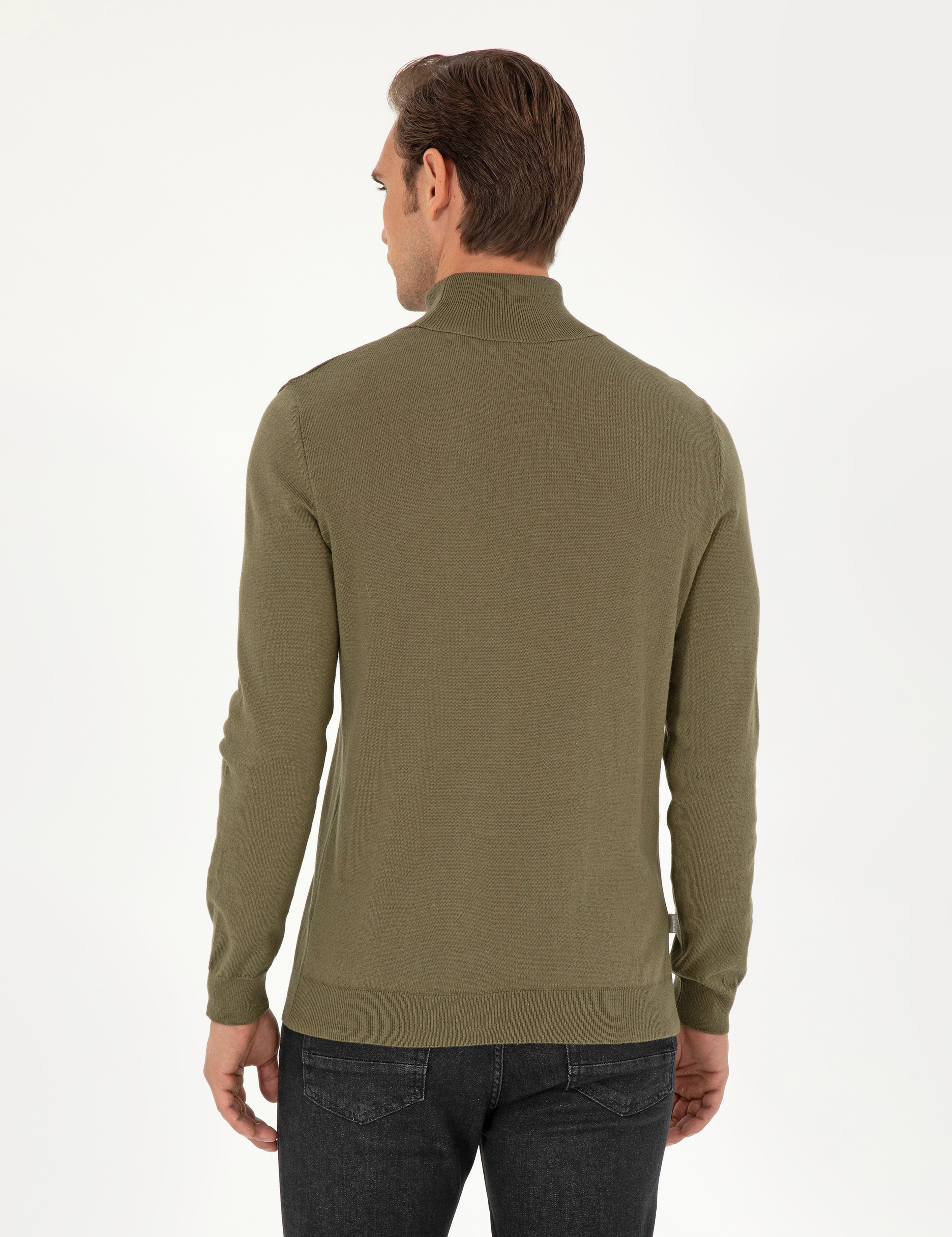 Koyu Haki Slim Fit Balıkçı Yaka Basic Triko Kazak - Image 5
