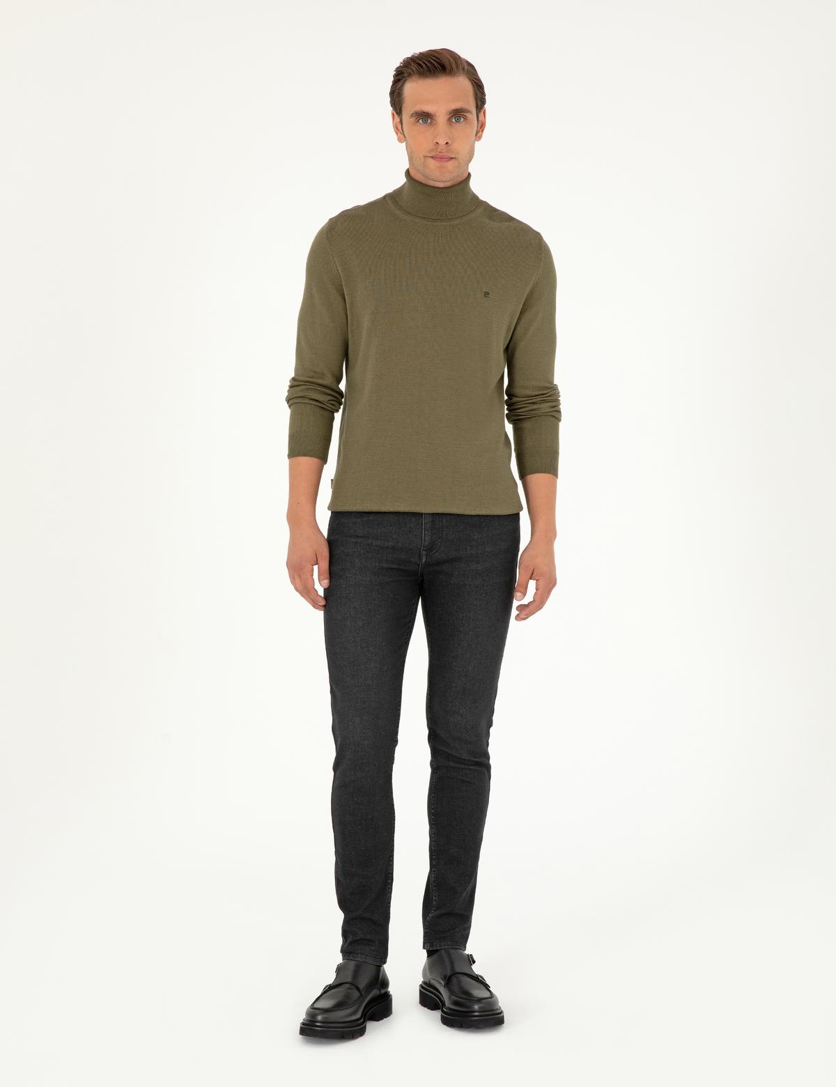 Koyu Haki Slim Fit Balıkçı Yaka Basic Triko Kazak - 50296602038