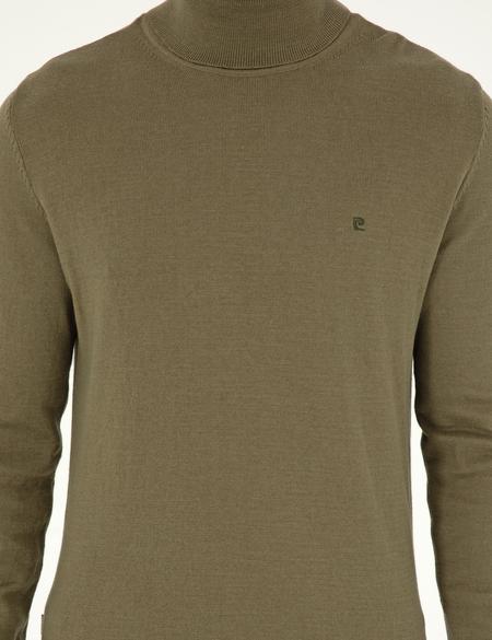 Koyu Haki Slim Fit Balıkçı Yaka Basic Triko Kazak - 50296602038