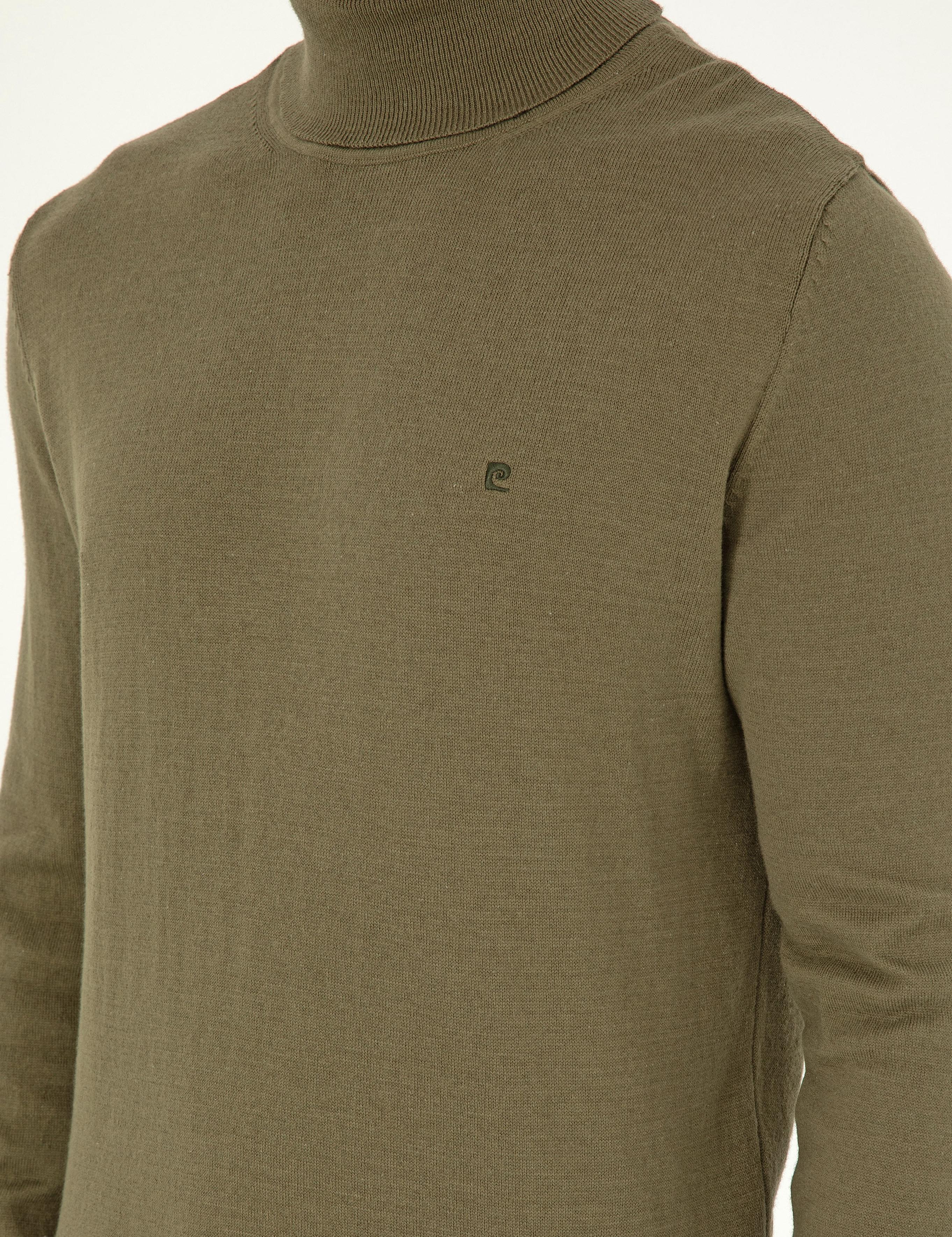 Koyu Haki Slim Fit Balıkçı Yaka Basic Triko Kazak